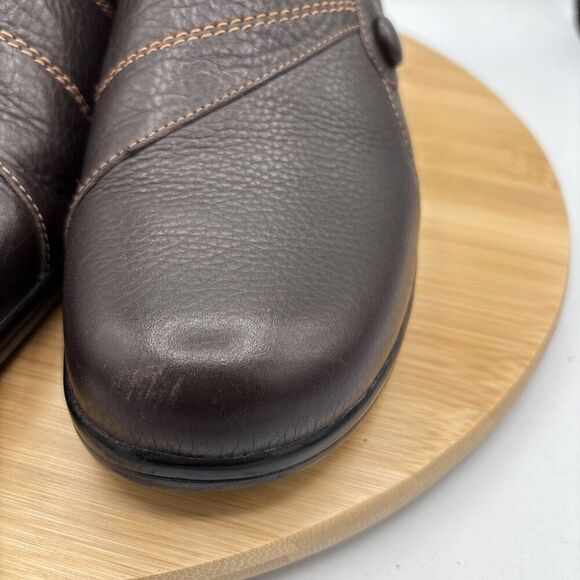 Clarks 35325 Womens size 10 Brown Leather Slip-On Mules comfort cushioned - Picture 3 of 8